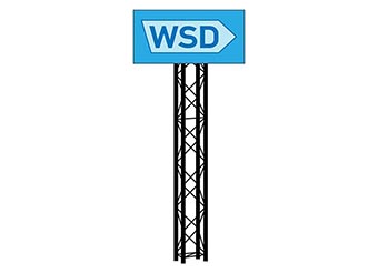 Werbeturm mit einem Traversen-Standbein und einer Werbefläche