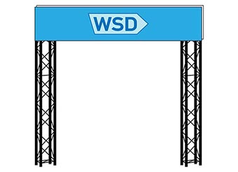 Werbeturm mit zwei Traversen-Standbeinen und zwei Werbeflächen