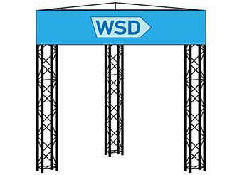 Werbeturm mit drei Traversen-Standbeinen und drei Werbeflächen