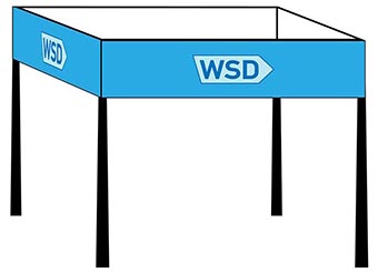 Werbeturm mit vier Standbeinen aus Stahl oder Beton und vier Werbeflächen