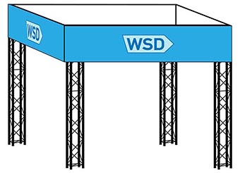Werbeturm mit vier Traversen-Standbeinen und vier Werbeflächen